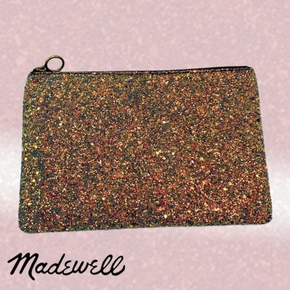 Madewell Handbags - Madewell Leather Pouch Clutch in Glitter